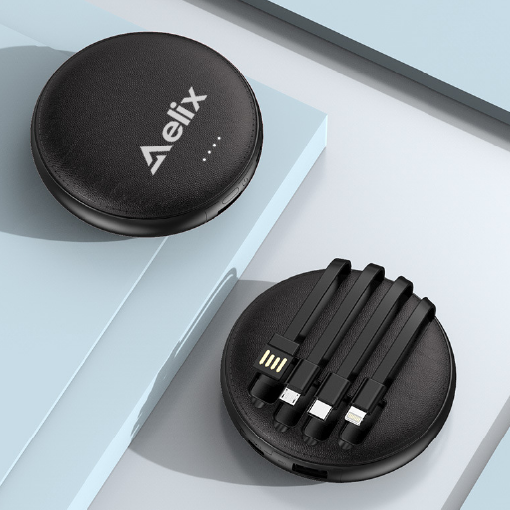 圓形自帶線行動電源 自帶線行動電源