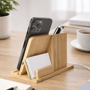 木質桌面收納充電座 客製化木質無線充電筆筒