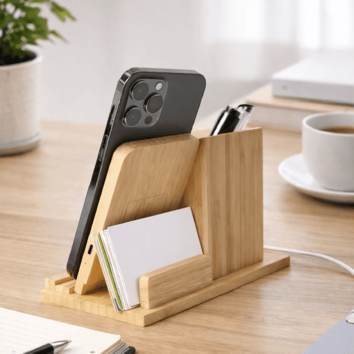 木質桌面收納充電座 客製化木質無線充電筆筒