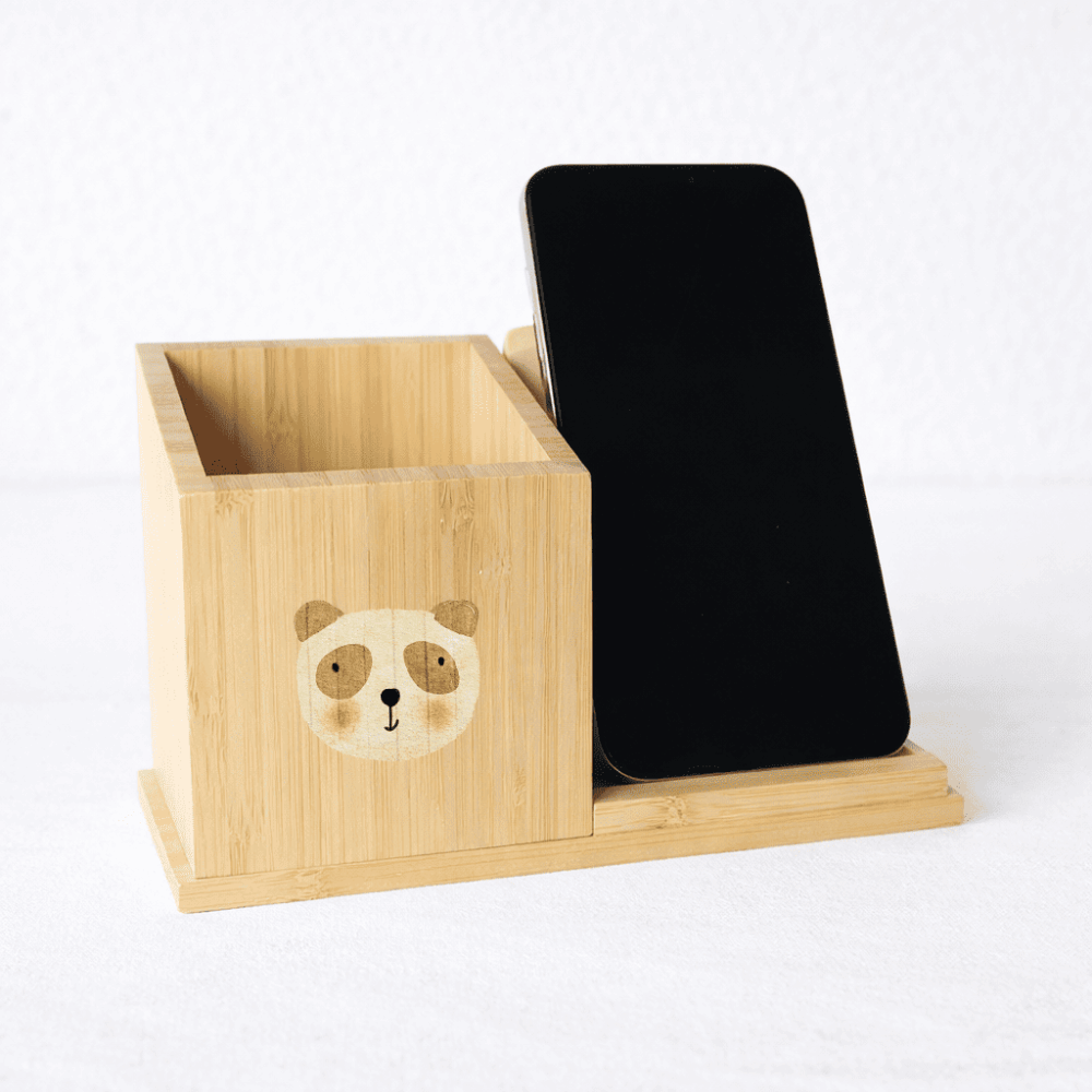 無線充電桌上收納 木質桌面收納充電座