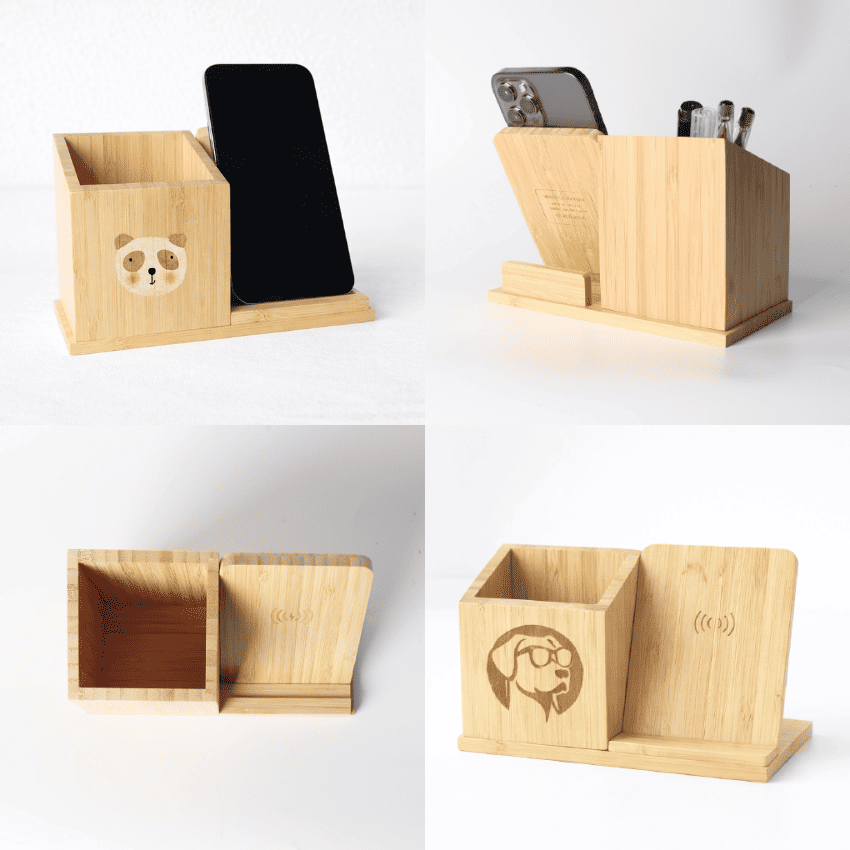 無線充電桌上收納 木質桌面收納充電座