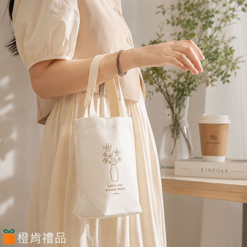 Custom Canvas Cup Holder Bag (1) 有底帆布飲料提袋